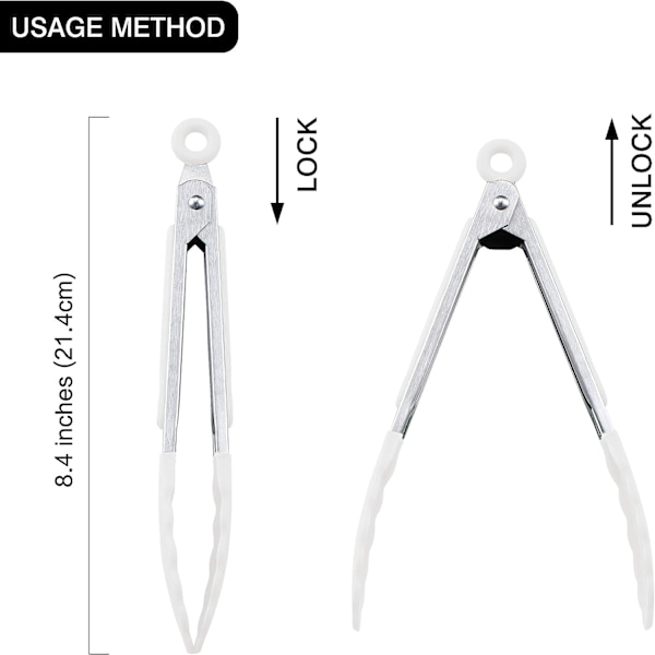 21,4 cm 8 tum Silikon Mini Serverings Tång Set Svart, Vit, Grå.