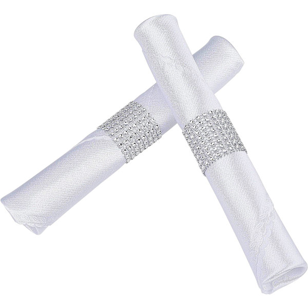 Sølv Rhinestone Serviettring Bling Sett for Dekorasjon 50p