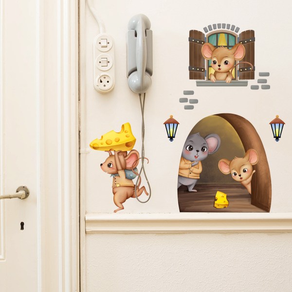 Ny liten mus som flyttar mat klistermärke Barnrum sovrum baksida