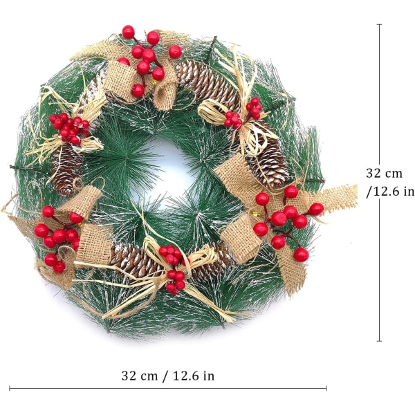 Julekrans, 32cm julekrans dørkrans, juledekorasjon