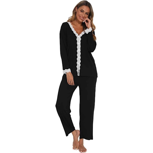 2-delad modal bomulls pyjamas set med långa ärmar för kvinnor och flickor,