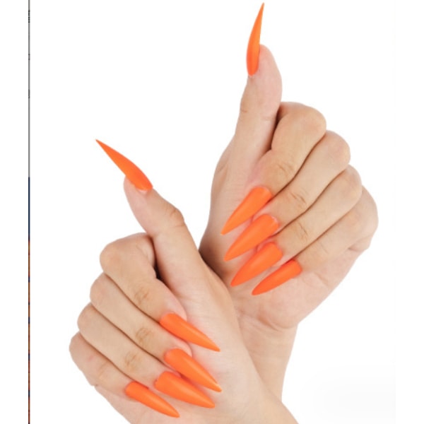 Oransje farge, ensfarget blandet farge spisse falske negler, wearin