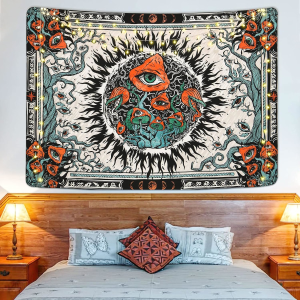 1 stk 150 x 130 cm soppveggteppe med brennende sol og øyne