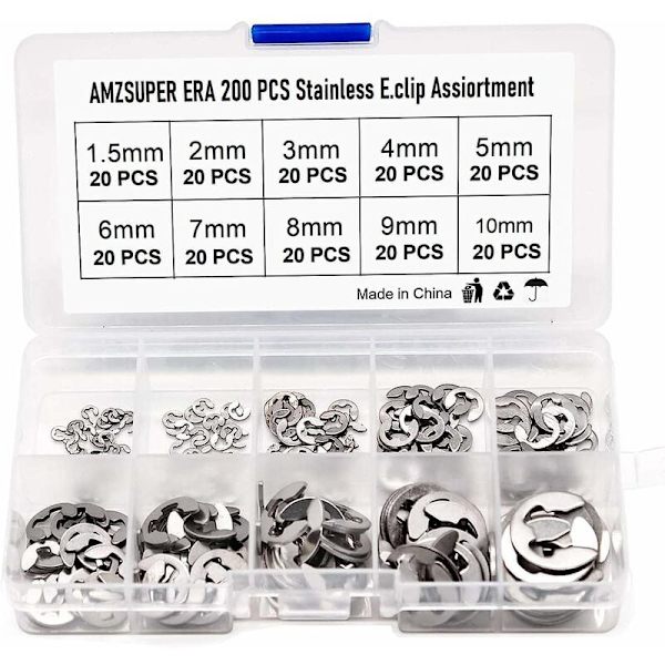 200 st E-klämmor 304 rostfritt stål externa circlips circlip