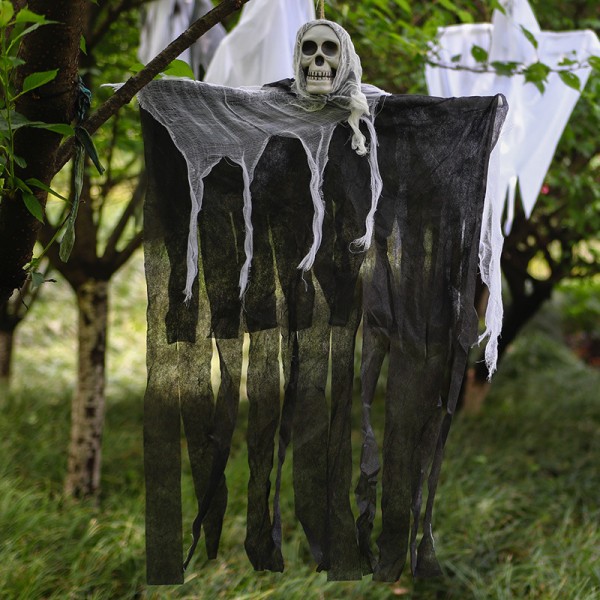 3-pack Spöke med dödskallehuvud, gasväv, spökansikte, skräckrekvisita, spökehänge, hall