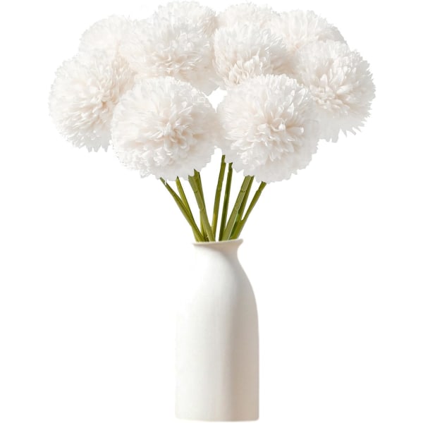 12 Pieces(White) Artificial Chrysanthemum Ball Flowers Silk Hydra