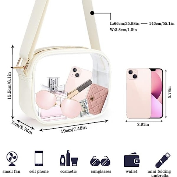 Läpinäkyvä crossbody-laukku, stadionille hyväksytty läpinäkyvä käsilaukku