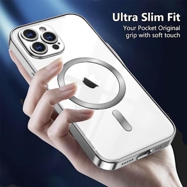 iPhone16Pro-kotelo magneettirenkaalla, läpinäkyvä kuori, kiiltävä sil