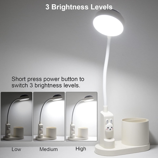 Barnebordlampe, skrivebordslampe med pennholder, automatisk farge