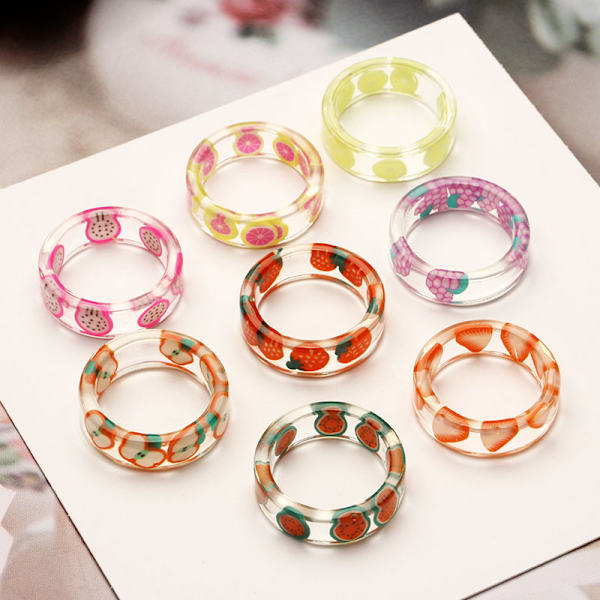 12 st Resin Fruktringar Set Färgglada Transparenta Plast Fruktringar