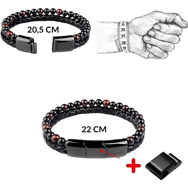 Ægte læder vulkansk sten 21cm original herre armbånd lavet