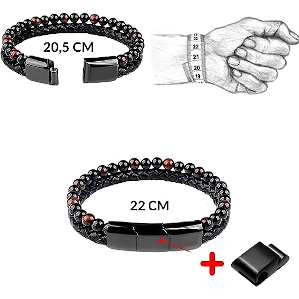 Äkta läder vulkanisk sten 21 cm original herr armband tillverkat
