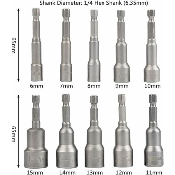 Magnetisk Hex Socket 10Pcs Slagdriver Socket 6-15mm, Magnetisk H