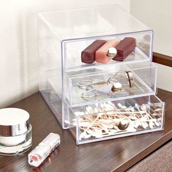 Gennemsigtig 3 skuffer, skuffe makeup organizer, plastik opbevaring b