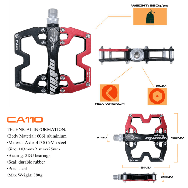 Cykelpedal MTB BMX Landevejscykelpedal Flad Anti-Slip Aluminium Alle