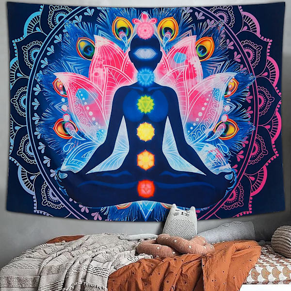 Seitsemän chakran seinävaate värikäs psykedeelinen mandala seinävaate jooga