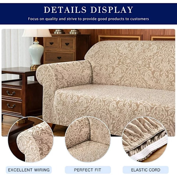 Aprikosfarget sofaovertrekk, 3-seters jacquard damask sofaovertrekk