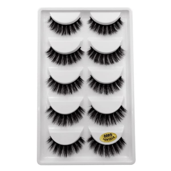 5 par lösögonfransar - 3D faux mink - G600 Svart