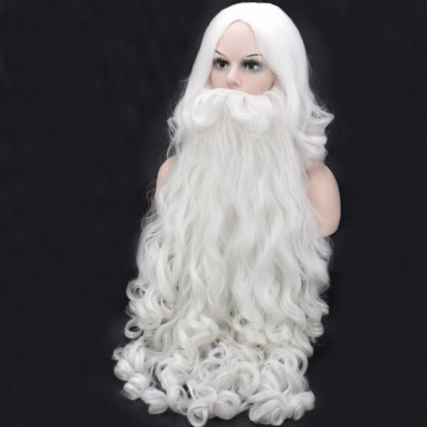 Luksus julemand cosplay performance dragt, 60cm skæg+hovedbeklædning