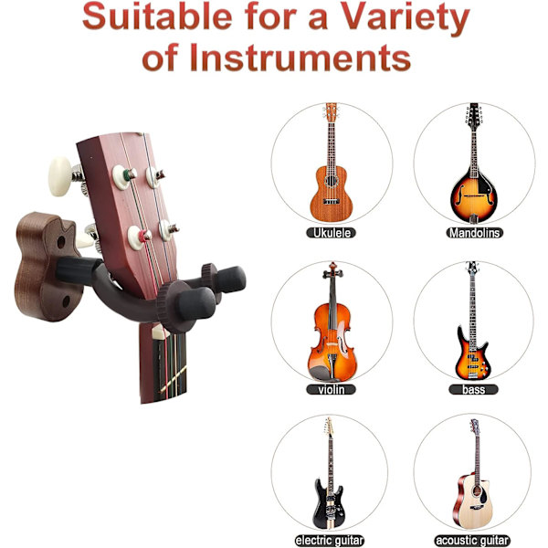 2 stk gitarveggfeste, valnøtt gitarholder veggfeste