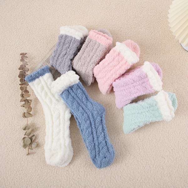 Dame varme sokker - 7 par vintersok varm tyk plys hjemmesko
