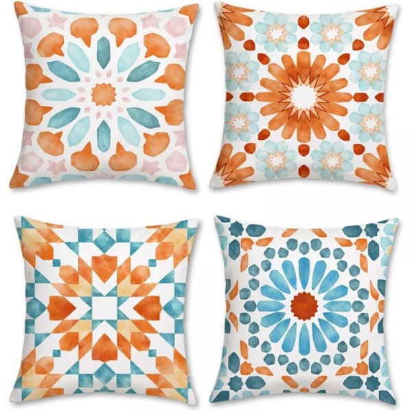 Sæt med 4 Boho Mandala pudebetræk 45 x 45 cm geometrisk blomst V