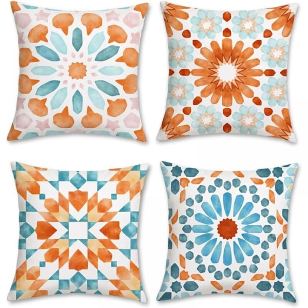 Set of 4 Boho Mandala Cushion Cover 45 x 45 cm Geometric Flower V