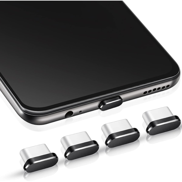 4 delar (svart) USB C dammplugg Typ-C cover Kompatibel