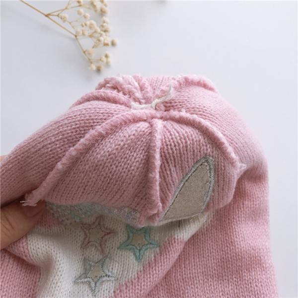 Barnmössa och vantar med broderad enhörning, vintermössa med pompom, mjuk W