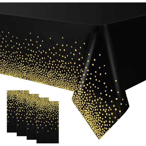 4 Packs Polka Dot Table Cloths 54" x 108" Black Gold Polka Dot Ta