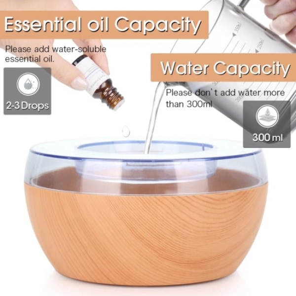 Luftfukter Luftdiffusor Aromaterapi 300ml Lysebrun