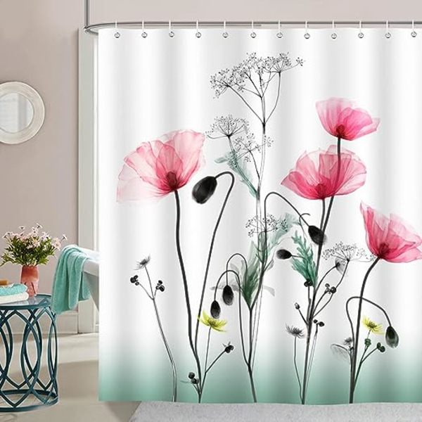 1 kpl Punainen Kukka Suihkuverho 180 x 200cm Suihkuverho Polyeste