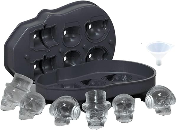 (1 * 6 Skull Cubes  Black) 3D Skull Ice Cube Tray with Lid, Silic
