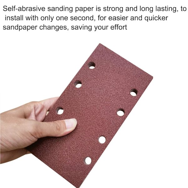 Sandpapper 93 x 185 mm - 8 hål fyrkantig kardborre-sandpapper - 80
