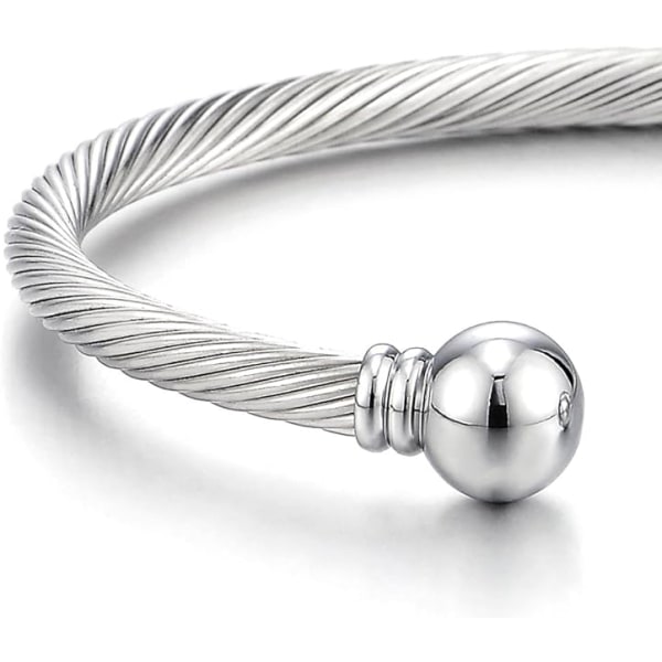 Silverfärgad justerbar armband i rostfritt stål med tvinnad kabel