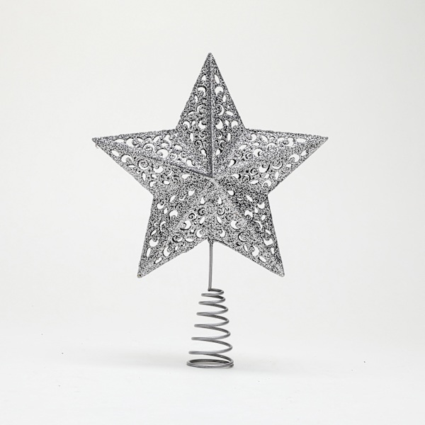 Sølvfarget juletretoppstjerne - 23 cm - Glitrende - Luksuriøs
