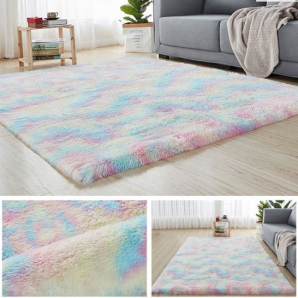 1 st mjuka mattor för flickor, Rainbow Velvet Shag matta, barnrumsmatta (