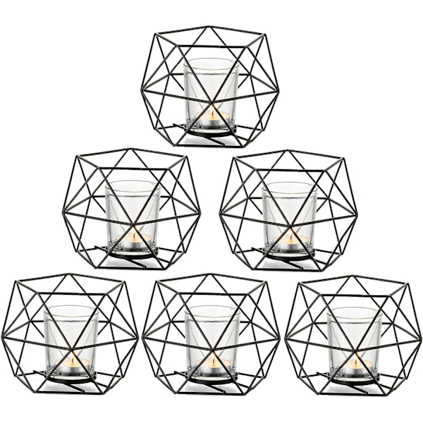 Svart Tealight Ljusstake - Set om 6 Geometriska Ljusstakar