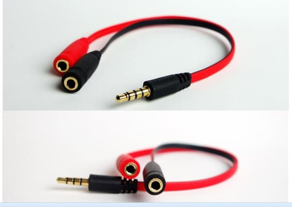 (Rød+Svart) Hodetelefon Splitter Headset Adapter Y Splitter Kabel St