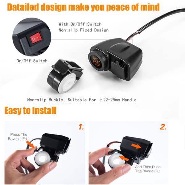 12,5V motorcykel USB-oplader - til 2,1A 12V motorcykeloplader -