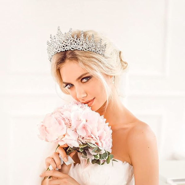 1 stk krystalltiara krone, barokk dronning krone sølv bryllup tiara