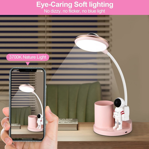(Pink) Bordlampe til børn genopladelig med projektion, dæmpende LED
