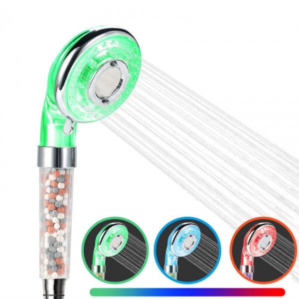 LED Shower Head, High Pressure Negative Ion Hand Shower, 3 Modes,