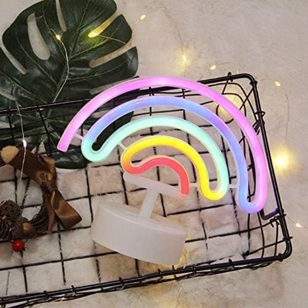Regnbue Neon Skilt med Base, USB, Batterier for Soverom Decor, Pl