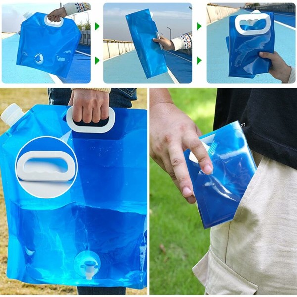 3-pack hopfällbar vattenflaska med kran 2 x 10L + 1 x 5L port