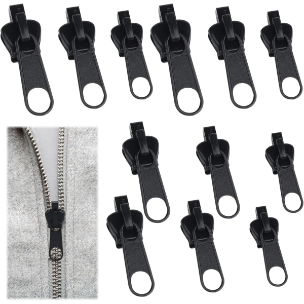 (Black) 12pcs Clip-on Zipper Slider, punwey Instant Replacement Z