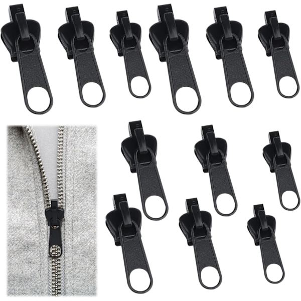 (Svart) 12 st Clip-on dragkedja Slider, punwey Instant Replacement Z