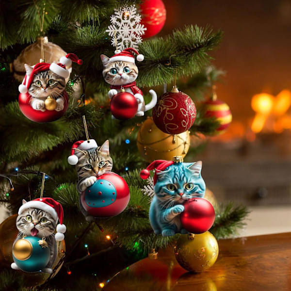 5 st julgranshänge, 2D akryl julgransdekoration för katt