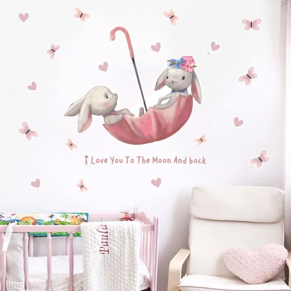 Cartoon children's room wall stickers watercolor rabbit wall stic