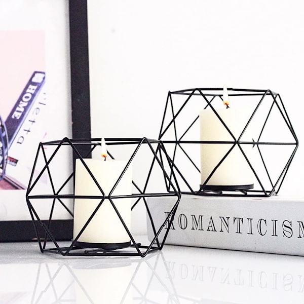 Svart Tealight Ljusstake - Set om 6 Geometriska Ljusstakar